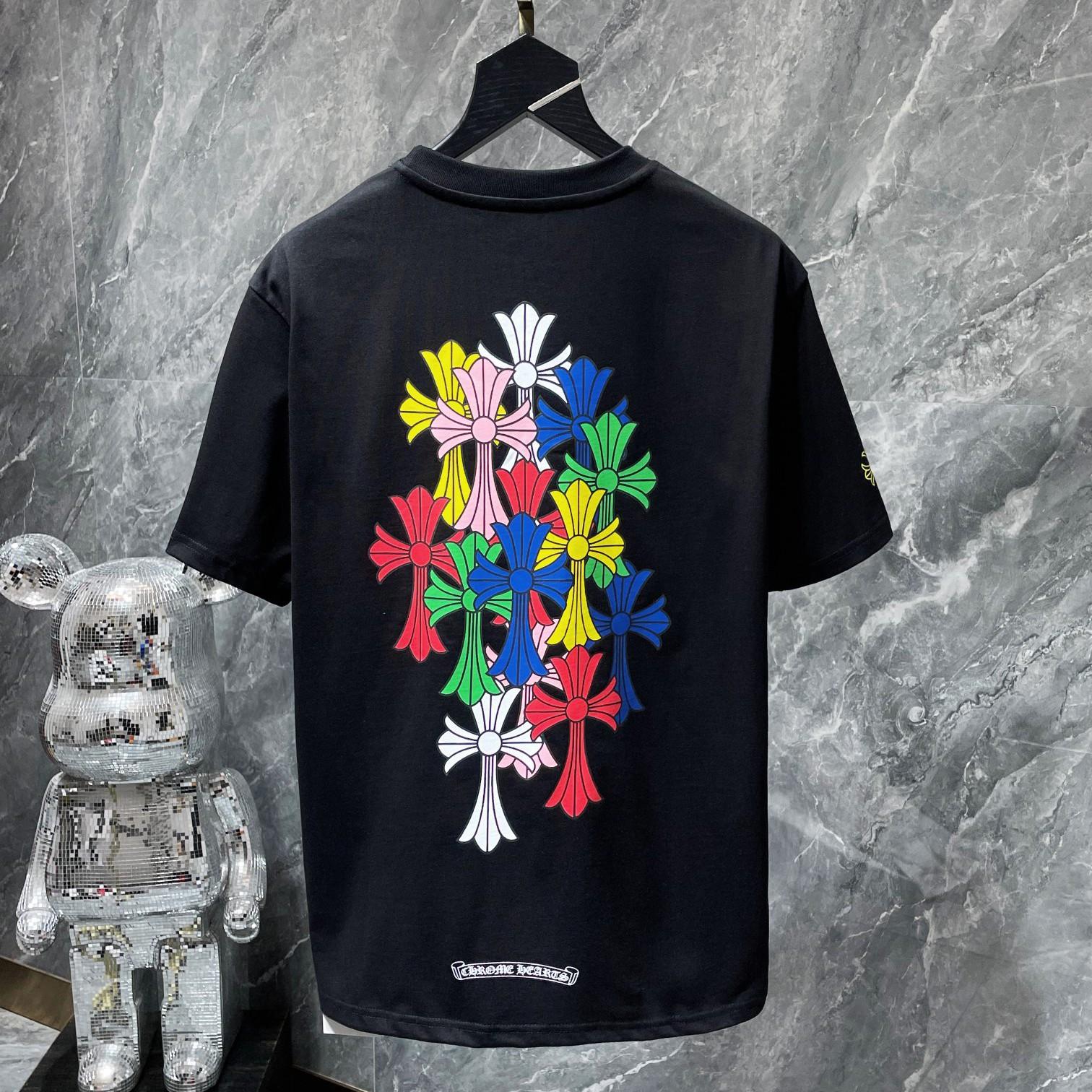 

8505 CHROME HEARTS 2025 Літня нова високоякісна бавовняна кругла горловина Вільна чоловіча та жіноча футболка великого розміру Парна футболка M чорний