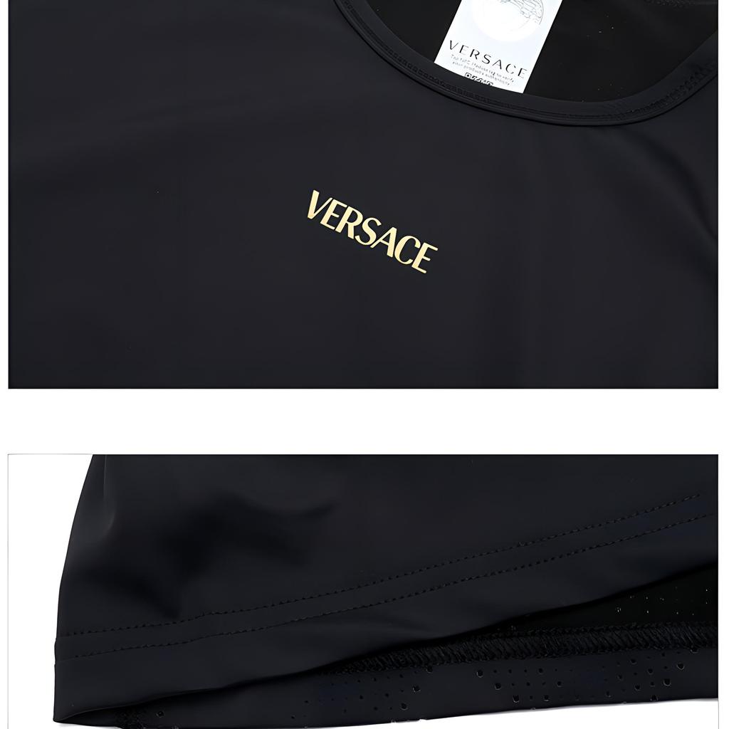Versace Solid Color Letter Logo Slim Fit Short Sleeve T-Shirt Women tops Black 1006534-1A023-221B000