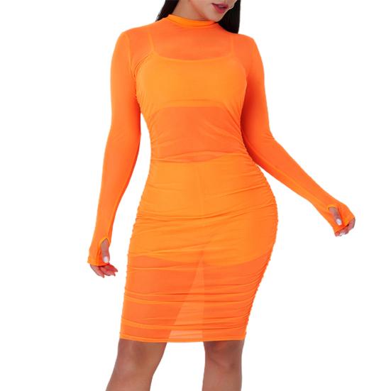 Rochie transparentă cu mânecă lungă pentru femei sexy, set de pantaloni scurti cu camisole, ținută de club