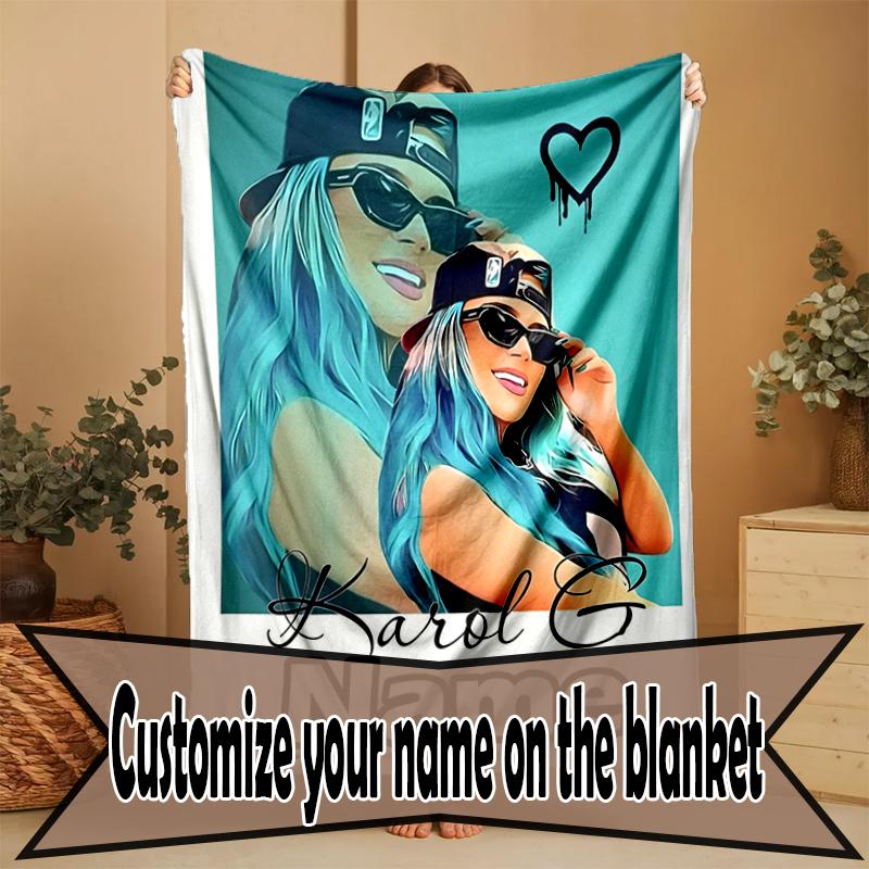 Custom Name Personalized Karol G Print Blanket, Home Decor, Bedroom, Sofa, Camping, Couch, Gifts for Birthday Christmas