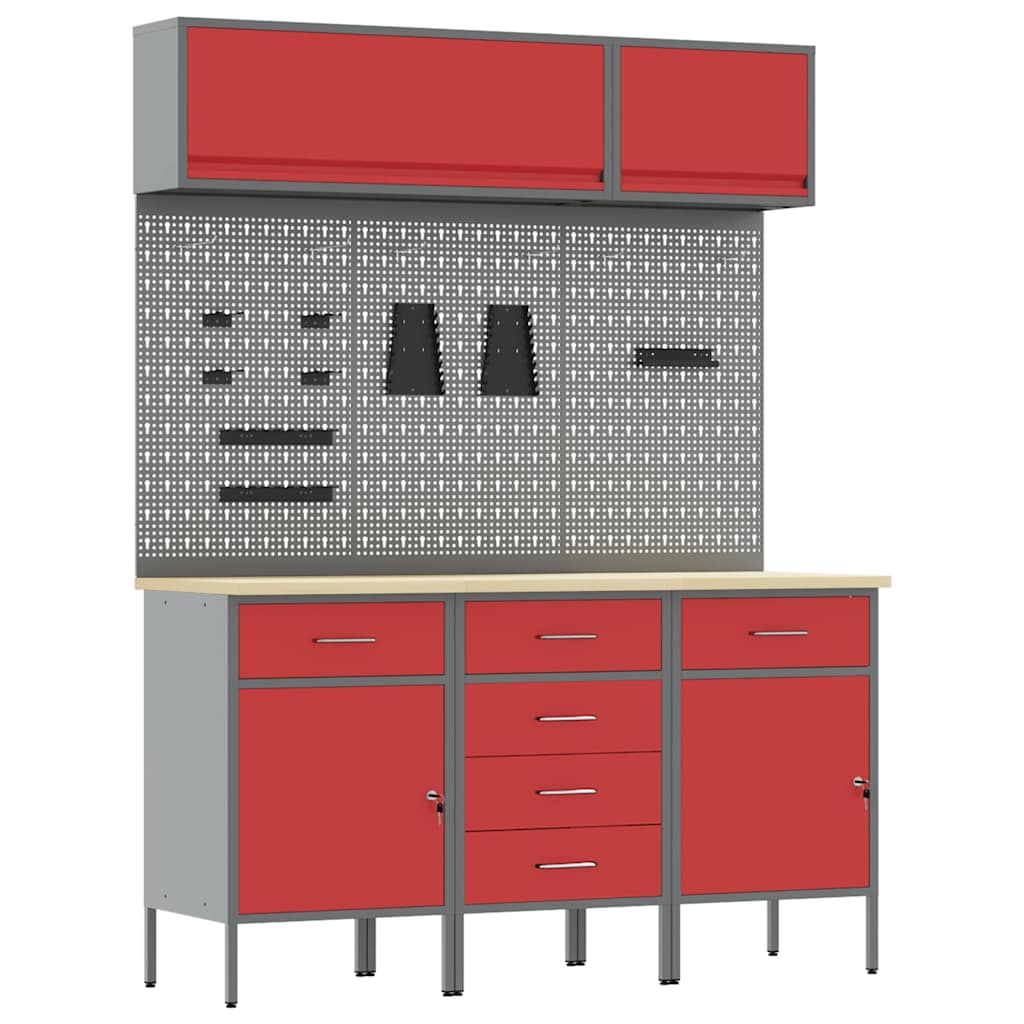 Workbench Cabinet Set with Drawers and Storage 8 pcs Red