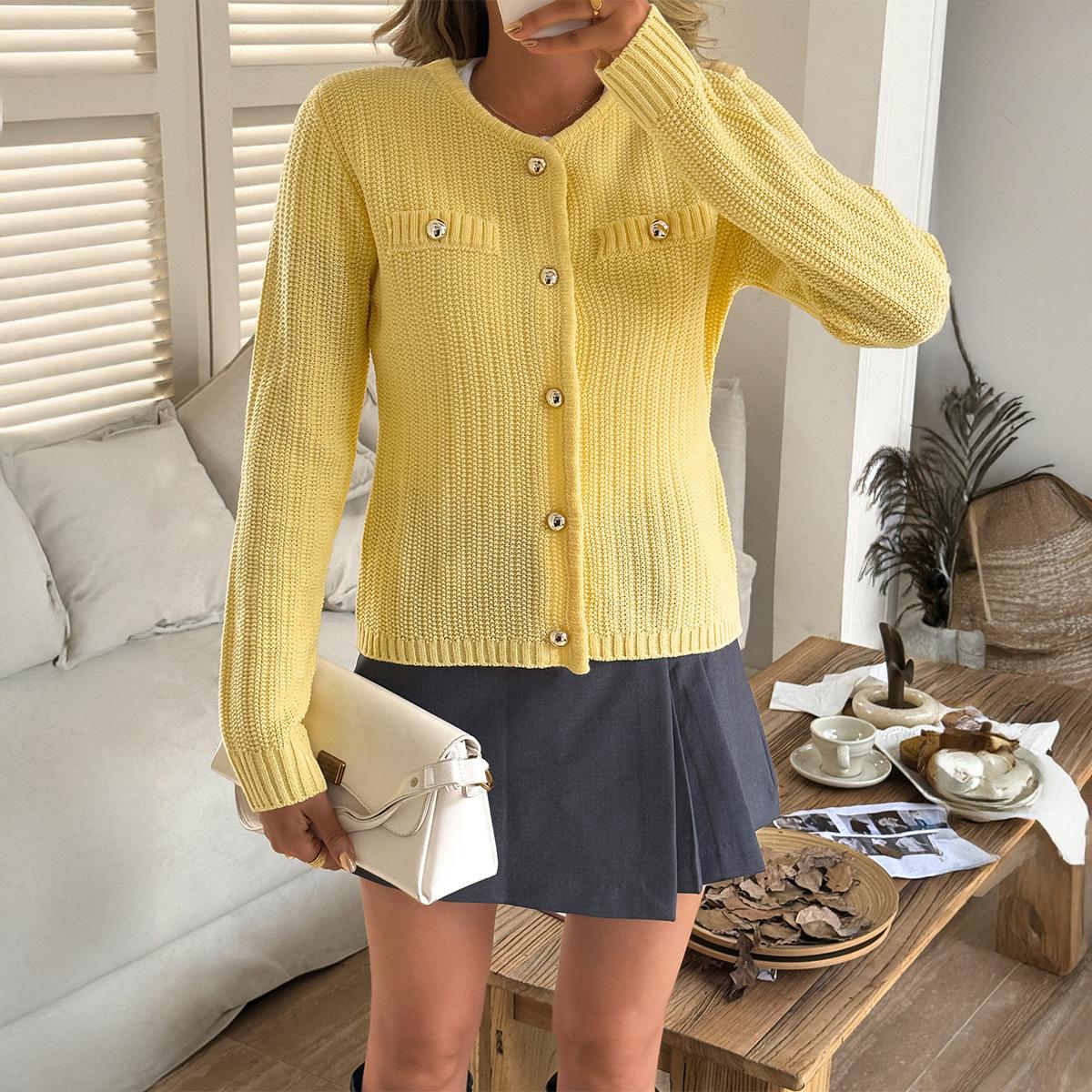 

Повседневное шерстяное пальто-свитер с длинным рукавом для женщин 2025 Осень и Зима S жёлтый