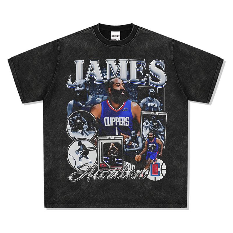 Arden Tide Harden Cotton Loose Neckline Vintage Short Sleeve T-Shirt H Printing Little Male James Heavy S