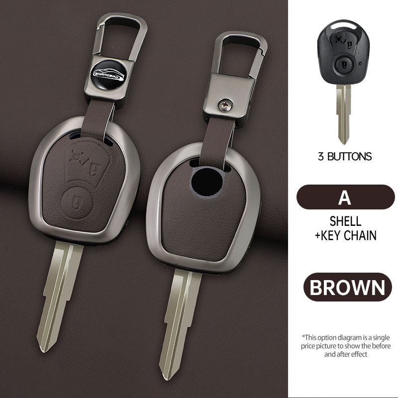 Zinklegering+Leer Auto Afstandsbediening Auto Sleutelhoes Cover Shell Fob Voor Ssangyong Actyon Kyron Rexton Korando Sleutelhanger Stylingaccessoires gray