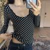 Casual polka dot lace splicing slim-fitting slim top women's versatile pure desire style long-sleeved T-shirt