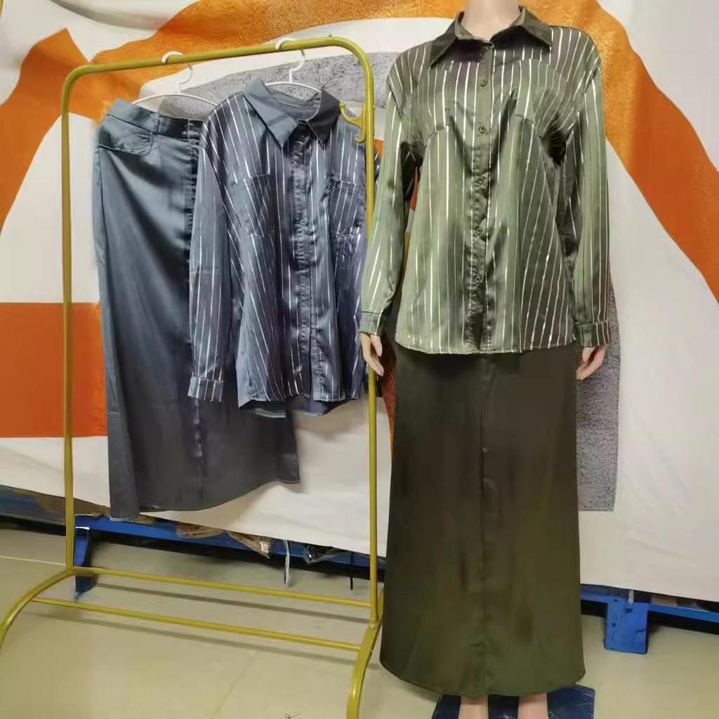 Set Cămașă cu Mâneci Lungi și Fustă Midi, Modă Europeană și Americană 2024