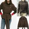 Womens French Style Short Double-Breasted Trench Jacket Brown Commute Outerwear