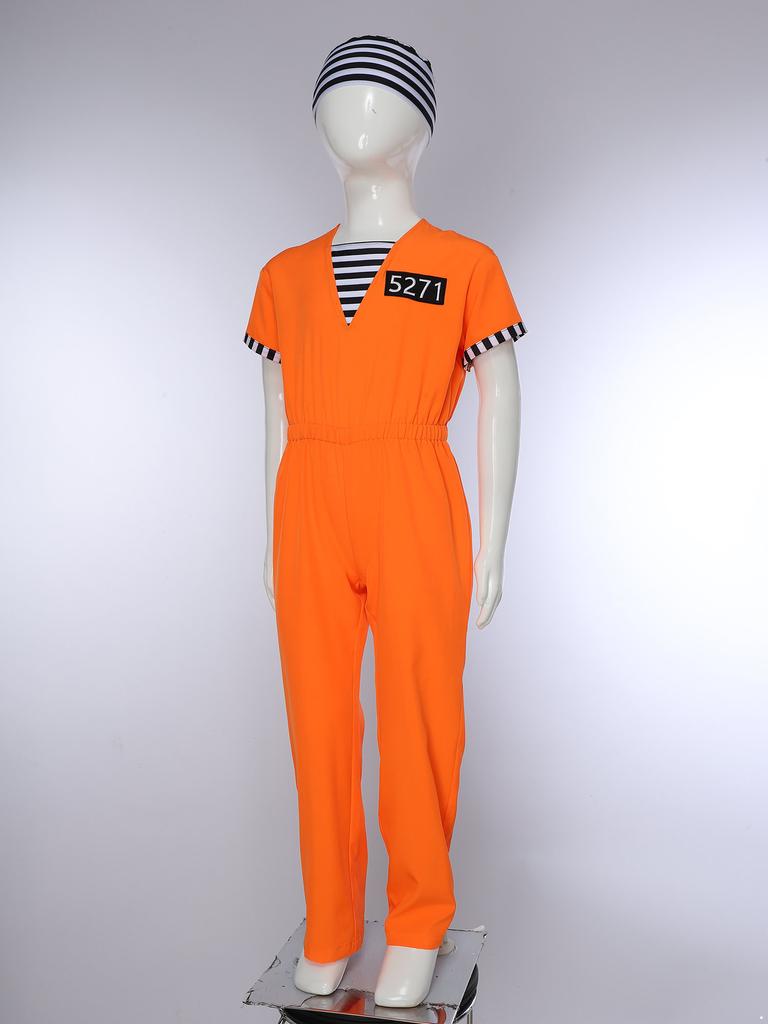 Costum Copii Prizonier Dungi Salopetă Prizonier Pălărie Design Pasăre de Închisoare Deținut Uniformă Închisoare Tematică Petrecere Cosplay