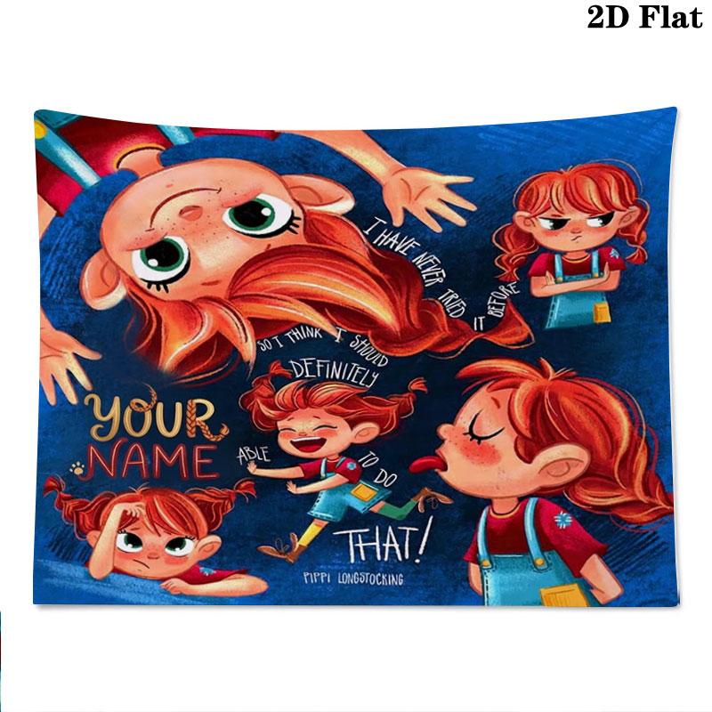 Pippi Longstocking Custom Name Wall Tapestry Aesthetic Wall Hanging Printed Fabric Blanket Decorative Tapestries for Bedroom Living Room Home Decor