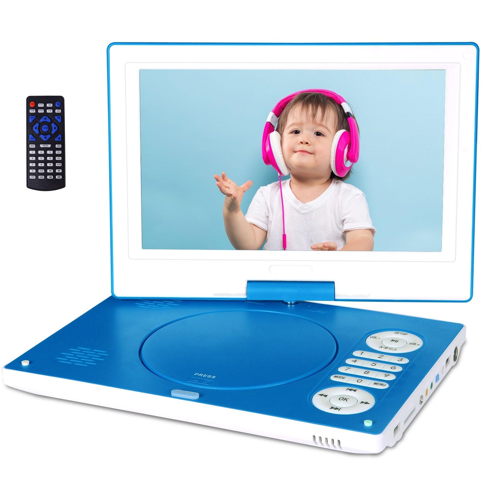 

Jekero Портативний DVD-дюймовий 6 годин безперервно Відновлення 270 градусів TV синхронізація Поставляється з автомобільним зарядним пристроєм і пультом Сумісний з японським посібником з експлуатації синій