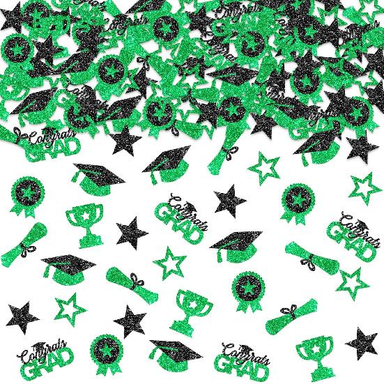 KatchOn, Glitter, Green and Black Graduation Confetti - Pack of 300 | Graduation Cap, Star Confetti for Graduation Table Decorations | Congrats Grad