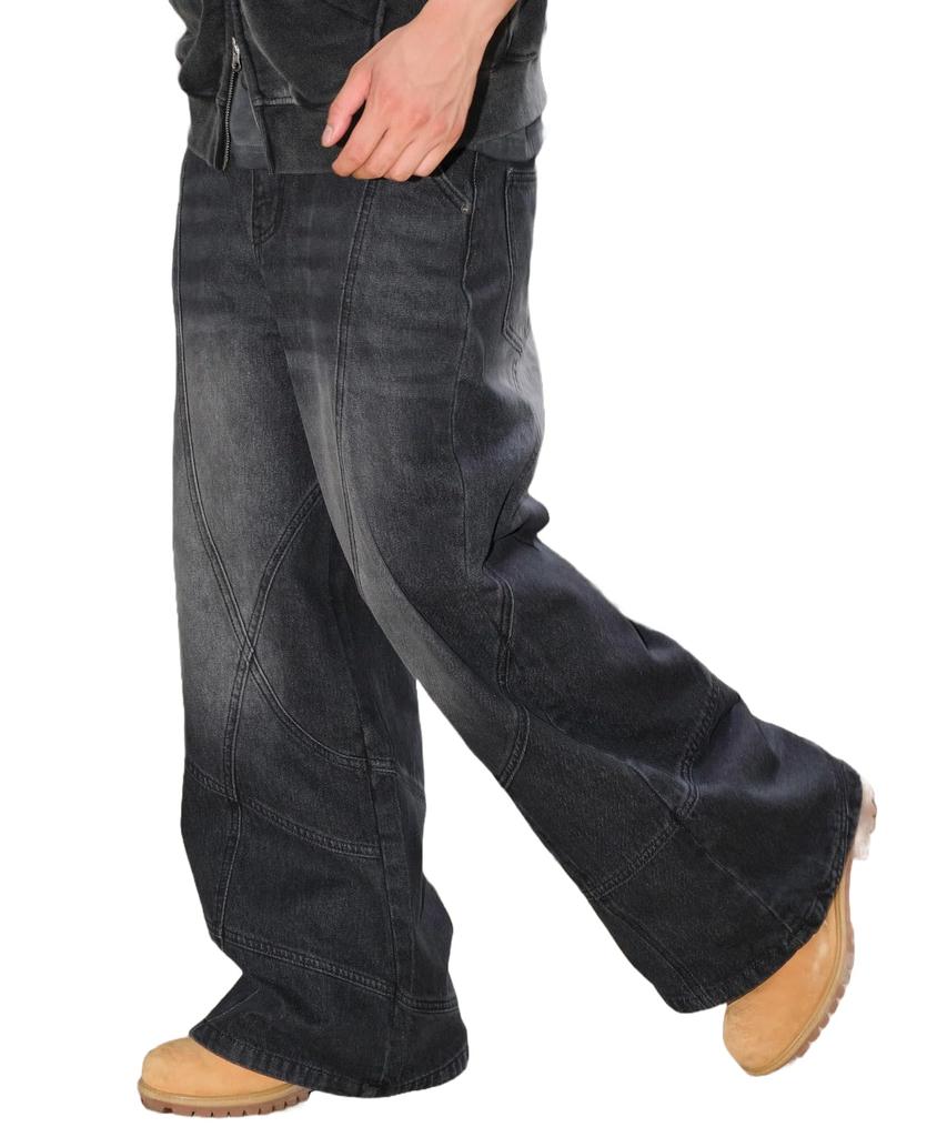 WEGO Switching Flare Denim Size Black for Streetwear and Outdoors Men's Pants, M, Denim,