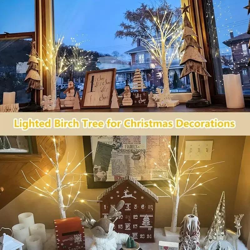 1pc 24 LED Easter tree, birch tree adjustable branches 3AA and USB power supply, bedroom decorative tree light (without battery)