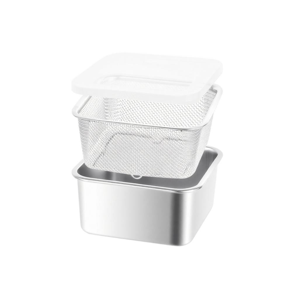 Contenitore Alimentare in Acciaio Inossidabile 304 con Cestello Scolatore - Drenaggio Cucina e Frigorifero