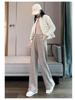 2026 Autumn/Winter Women's High-Waisted Herringbone Wide-Leg Pants with Plus Velvet and Slit, Slim Straight-Leg Design