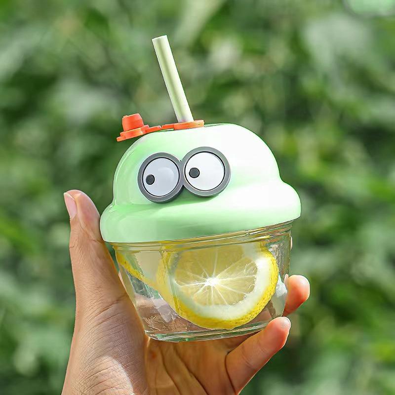 Cute Strawberry Bear Straw Cup, Glass Cup, Water Cup, Handheld Gift, Mini Dwen Dwen Cup