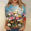 Women's Fashion Casual Three-quarter Sleeve Vintage Floral Print Round Neck Top