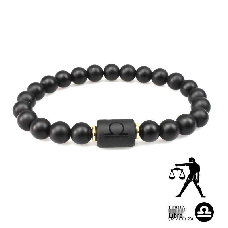 Zodiac Natural Stone Couple Bracelet with Frosted Black Agate Beads