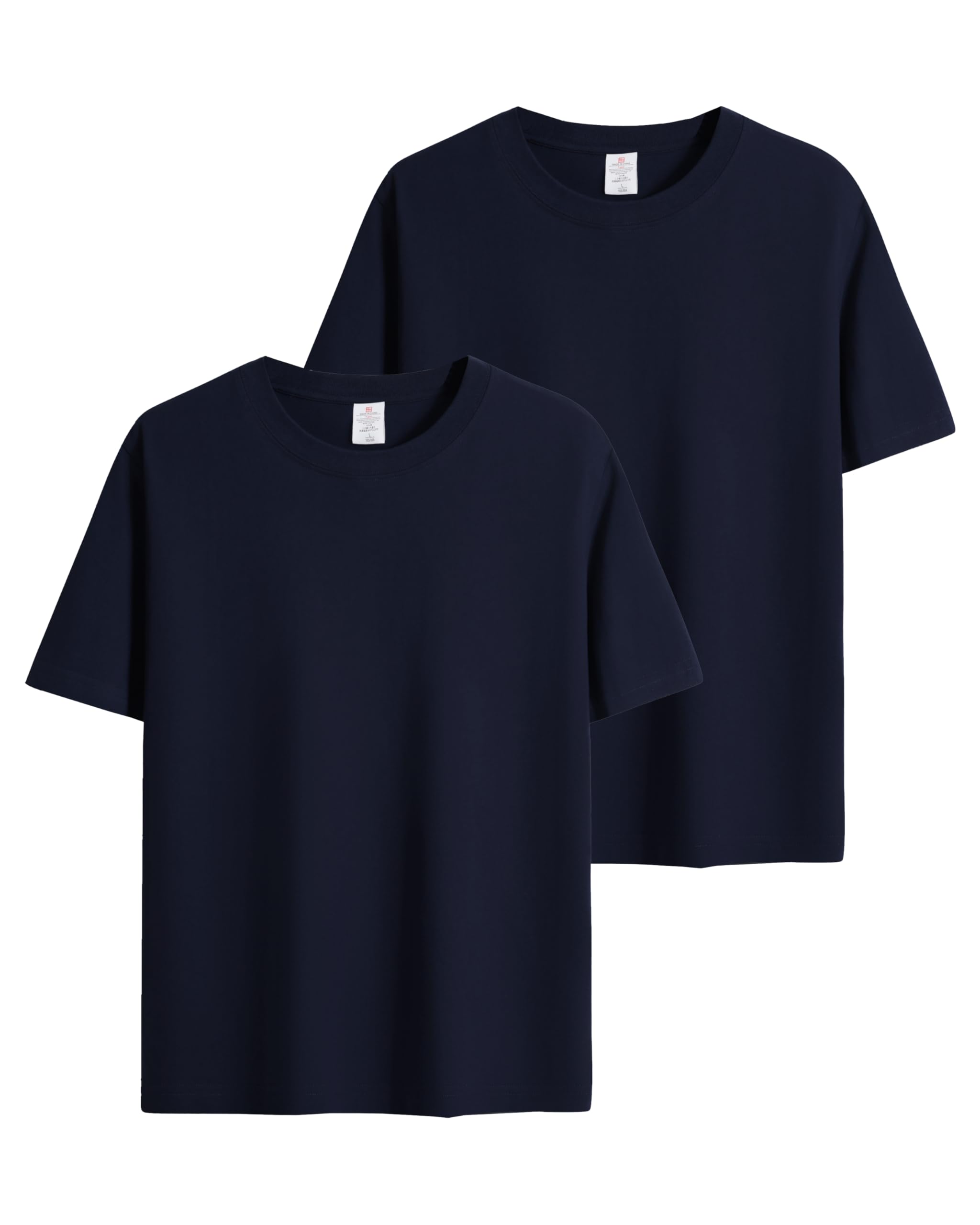 

Sukinana Комплект футболок с коротким рукавом, свободного кроя, однотонные, унисекс, мужские, 2 шт., тяжелые, высококачественные, 100% хлопок, посадка, горловина, мягкие, влагоотводящие,