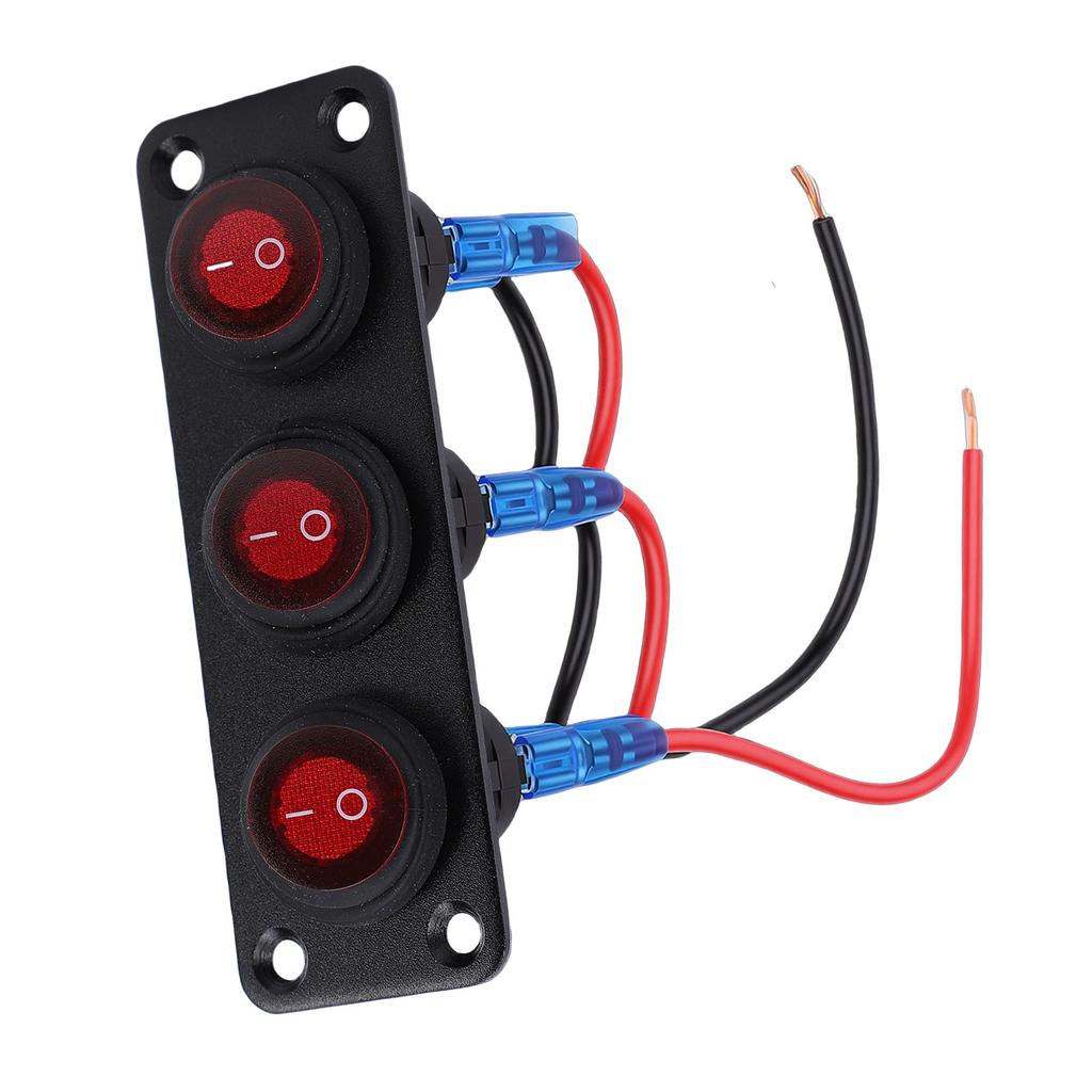 Toggle Switch Panel 20A 3 Gang Water Proof Red Round LED Rocker Switch Panel for Car Boat Truck