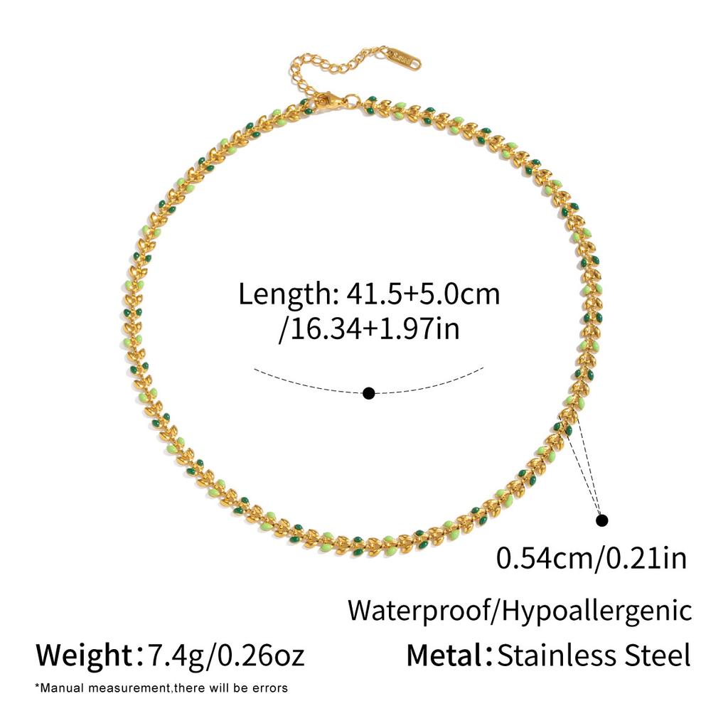 DIEYURO 316L Stainless Steel Classic Green Drip Oil Olive Leaf Chain Necklace Women Fashion Trend Neck Chain Jewelry Glamorous