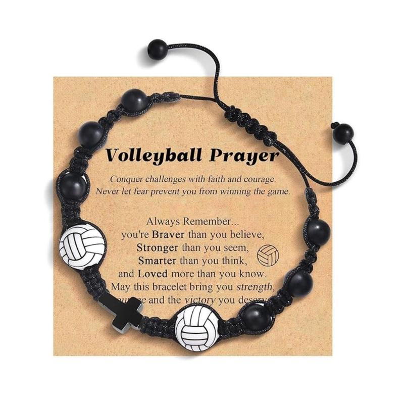 Sports Themed Wooden Crucifix Bracelet For Men Natural Wood Beads Black Woven Cord Inspirational Jewelry Gift