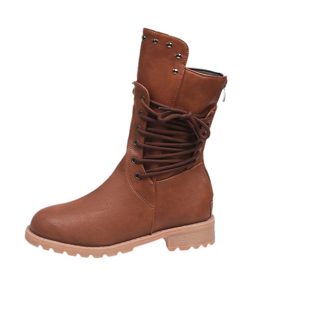 Foreign Trade Medium Boots Women's 2025 Autumn and Winter New European and American Large Size Willow Nails Low Heel Knight Boots 2025wish