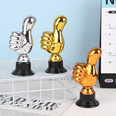 1 Piece Mini Victory Trophies Award Prizes Thumbs Up Trophy Plastic Gold Trophies Encouragement For Home Desktop Decor