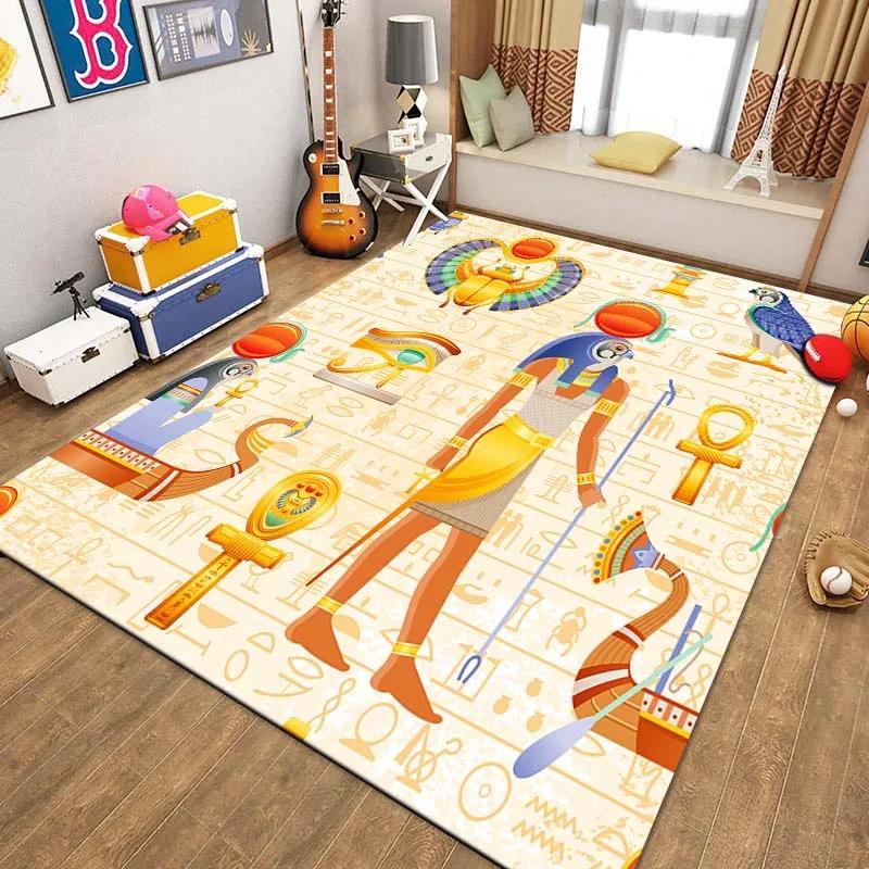Egyptian Pharaonic Painting Rugs for Bedroom Home Decor Ancient Egypt God Cat Anubis Carpet Floor Mats for Living Room Non-slip
