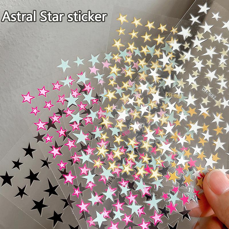 Simple Laser Silver Star Nail Art Stickers Holographic Colorful Self-Adhesive Star Decal Diy Manicure Star Slider
