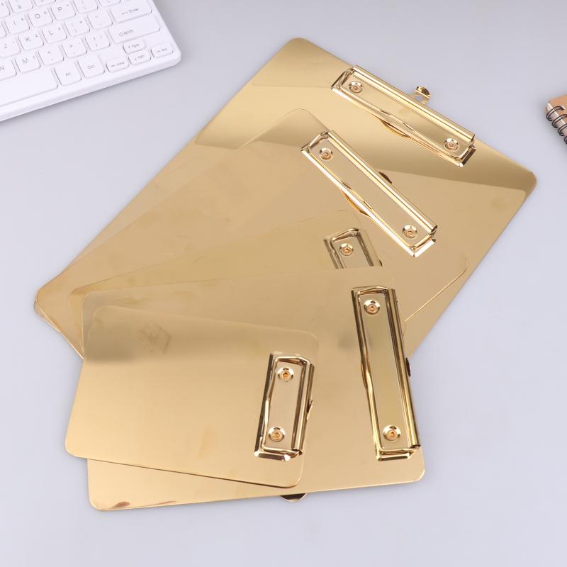 New New Golden Stainless Steel Writing Clipboard Document Stationery Paper Organizer With Metal Clip For Office School Supplies