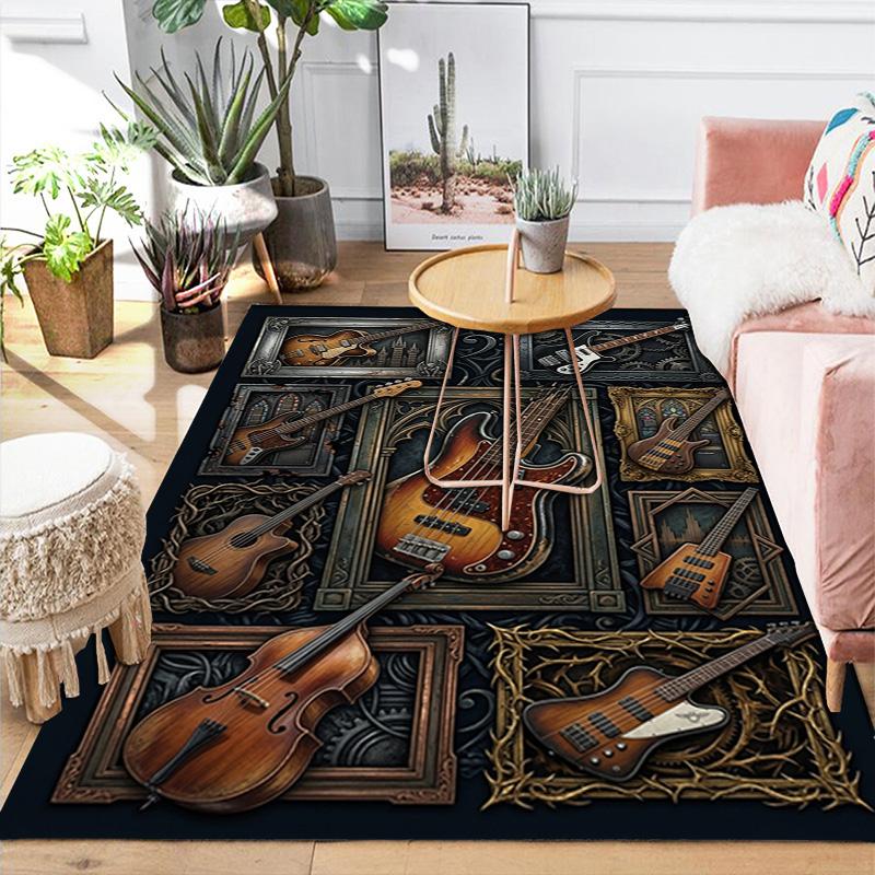 Guitar Collection Showcase Pattern Rug Floor Mat for Living Room or Bedroom Soft and Comfortable Carpet a Gift for Birthday and Holiday.