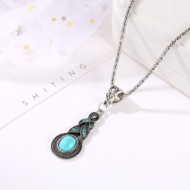 

European And American Style New Drop Set Retro Pattern Blue Crystal Zircon Zircon Boho Party Set Necklace Earrings