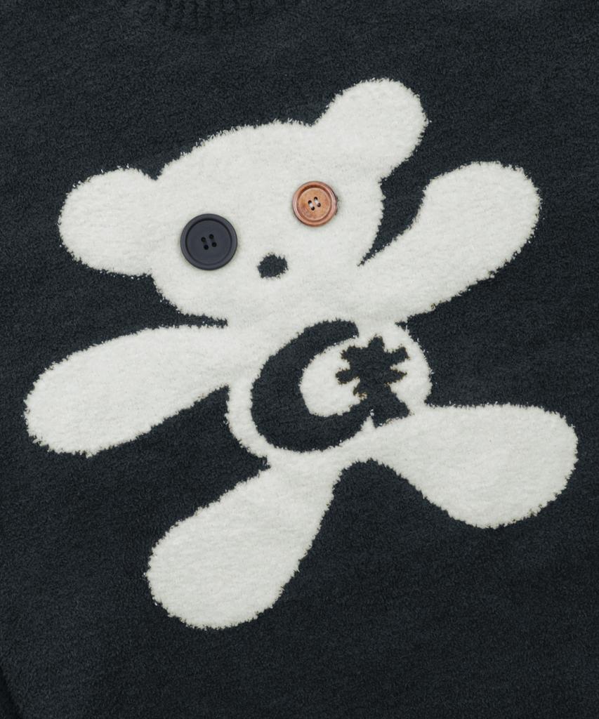 GLACK Gnt073 Button Bear Boucle Pullover Knit (Black)