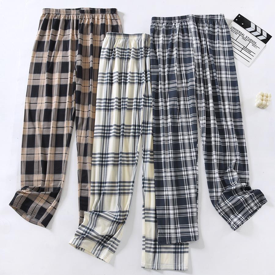 Pantaloni Pigiama a Quadri in Puro Cotone da Uomo - Larghi, Taglie Forti, Leggeri per Primavera, Estate e Autunno.