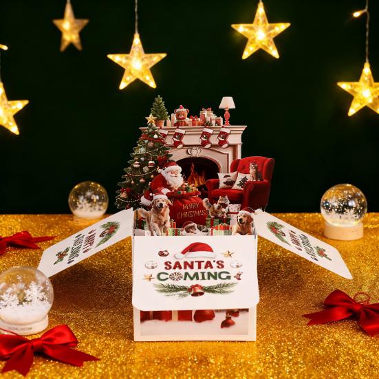 Christmas 3D Pop Up Greeting Card Santa's Coming Holiday Gift Card for Women Men Kids Husband Wife Mom Dad Daughter