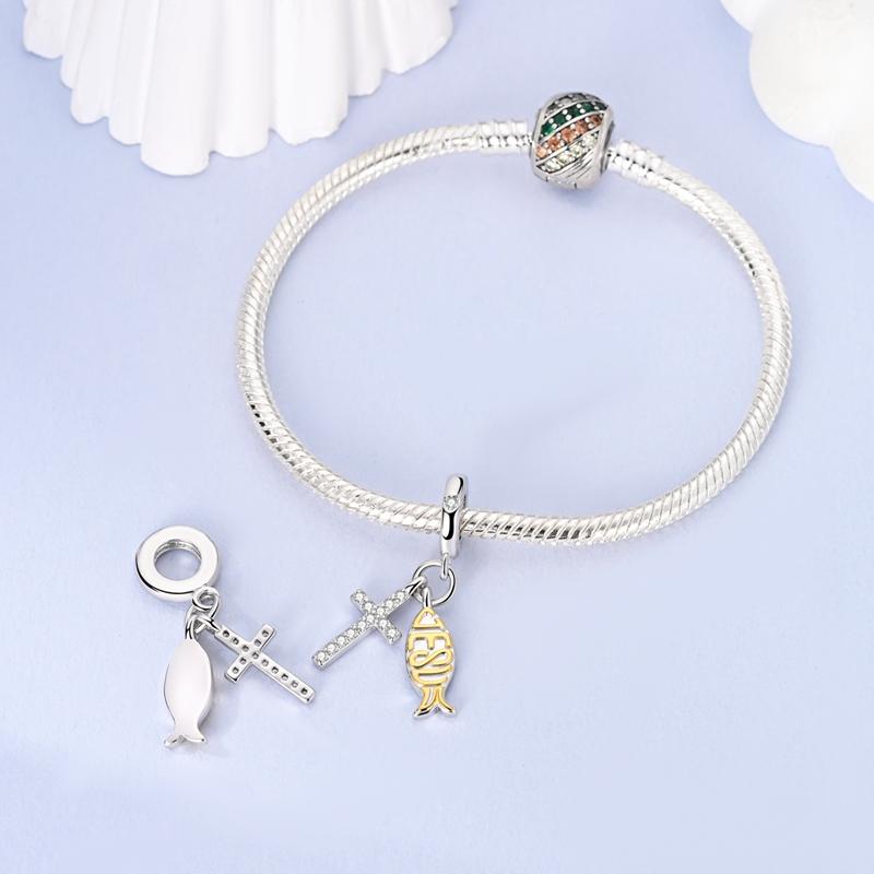 Charms Plata Creative Crucifix And Fish Pendants Beads Fit Original Bracelets Charms For Women Jewelry Diy Making Gifts