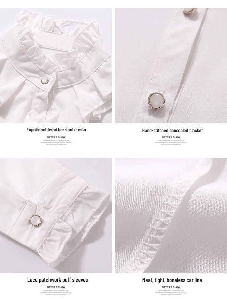 2025 Trendy Women's Slim Fit Ruffle Lace Chiffon Shirt - Versatile Spring/Summer Top