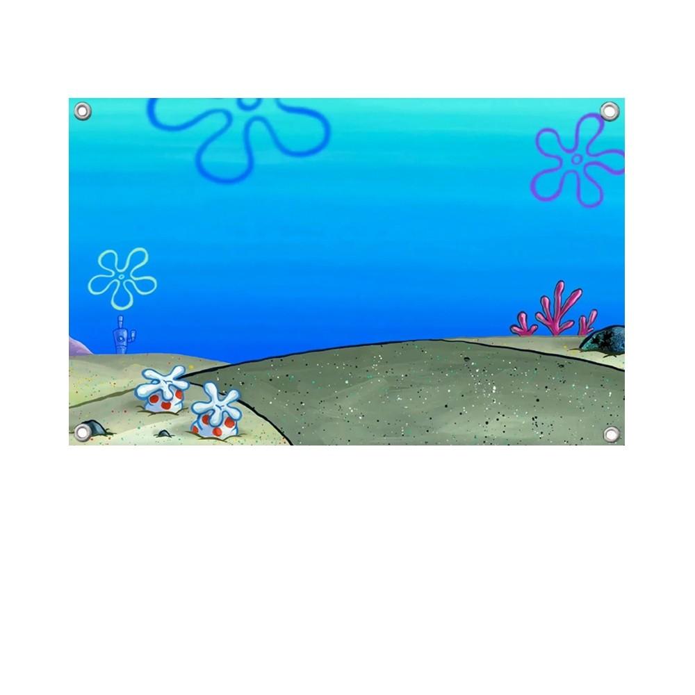 1PCSpongeBob SquarePants Bikini Bottom Flag Banners Four Hole Flag Polyester Outdoor Decor Room Aesthetic