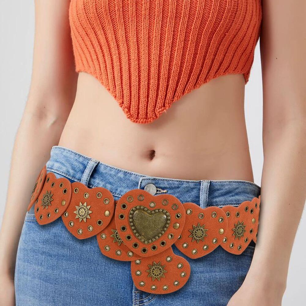 Korean Style Love Heart Patchwork Waist Y2k PU Leather Waistbands Fashion Cowgirl Waist Belt  Daily