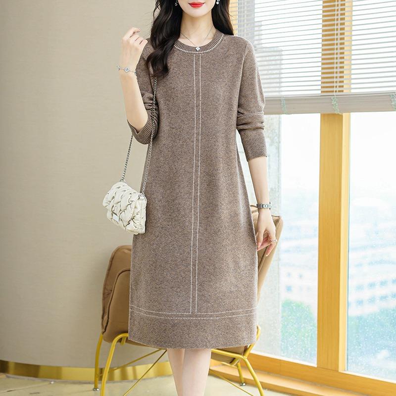 Autumn and Winter Dress Women's Long Over-knee Loose Large Size Meat-covering and Thin Knitted Bottoming Sweater Skirt