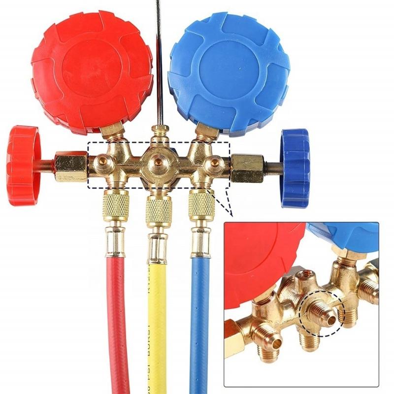 Complete Air Conditioning Manifold Gauge Set For R134A R22 R502 Refrigerants Includes Couplers Adapter Puncturing Device