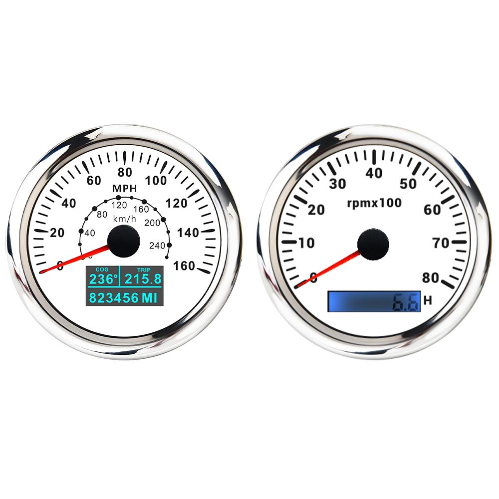 85mm GPS Speedometer 60M 80M 120M 160M 200M with 4K 6K 7K 8K RPM Tachometer with 7 Colors Backlight for Car Boat Yacht 9-32V