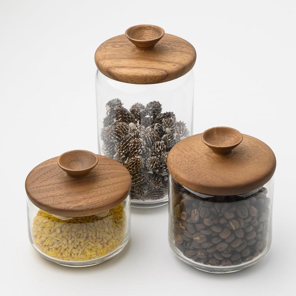 ChaBatree HIS Sprout Jar, Small, 0.35L, Glass Storage Container with Acacia Wood Lid and Gasket