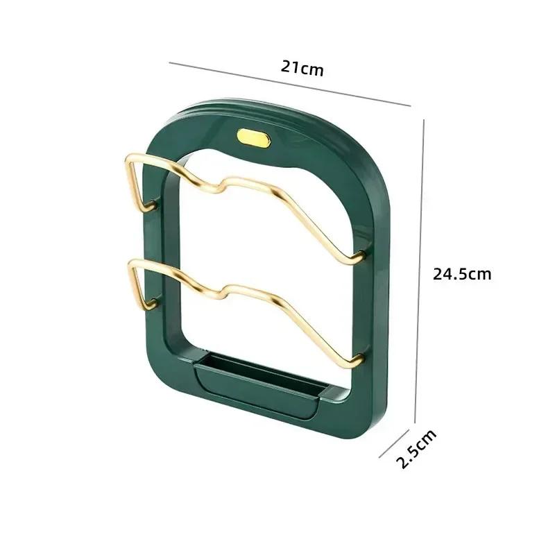 Kitchen Wall Mounted Pot Lid Storage Rack Double Layer Punch-Free Lid Holder Saving Space Kitchen Wall Shelf Drain Tray Tools