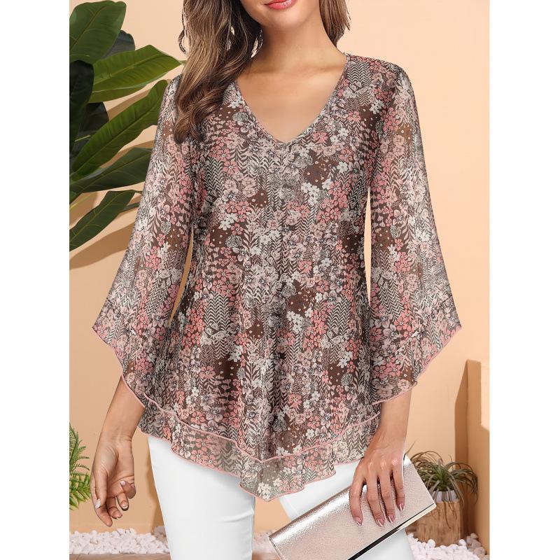 

Floral V-Neck Chiffon Top Y 86078 S