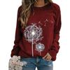 Herbst Frühling Damen Pullover T-Shirt Langarm Rundhals Oberteil Tee Löwenzahn Druck Basic Tunika Oberteil Lässige Blusen Sweatshirt