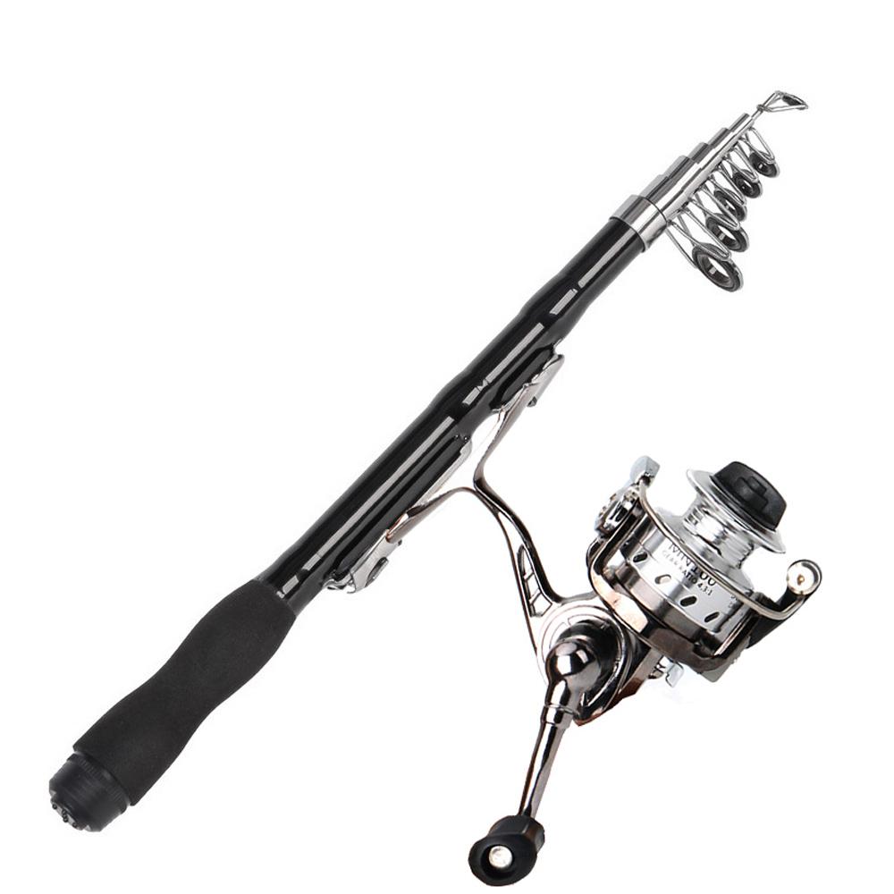 1,5M Karbonfiber Vinter Isfiskestang med Snellesett Mini Lommestang Teleskopisk Ultralett Kort Liten Havstang for Slukfiske