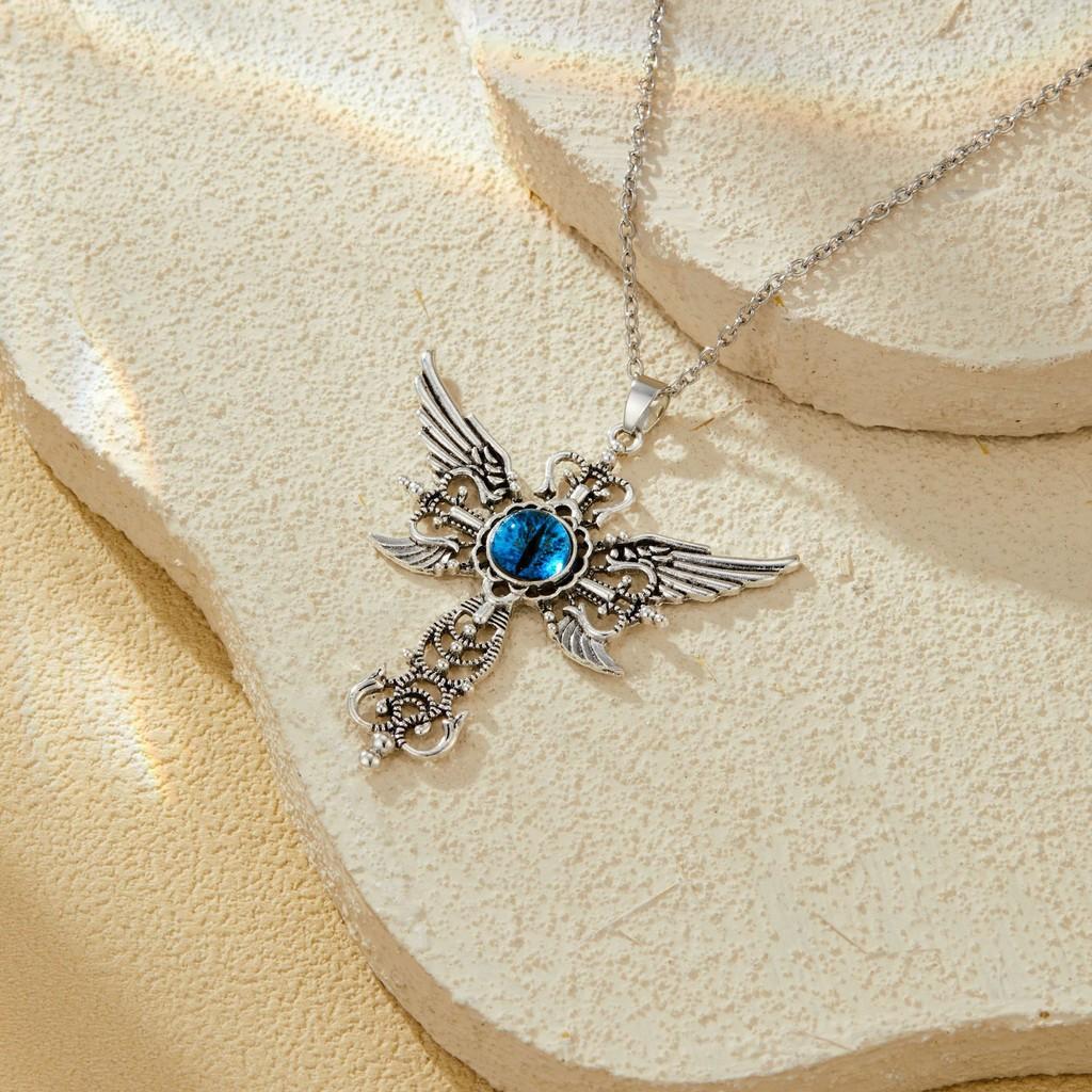 

Злой Элегантный Кулон Синий Глаз С Привлекательными Деталями Креста И Крыла Для Мужчин И Женщин Demon Eye Blue