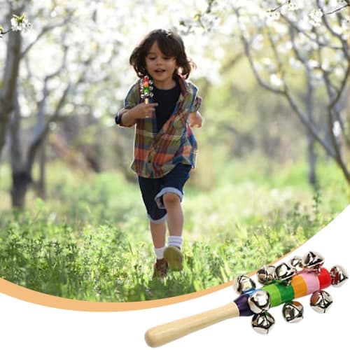 Getrays 2 Wooden Hand Bells, Musical Bells, Baby Rainbow Bells, Christmas Hand Jingle Bells, Children's Musical Instrument, Baby Percussion Instrument